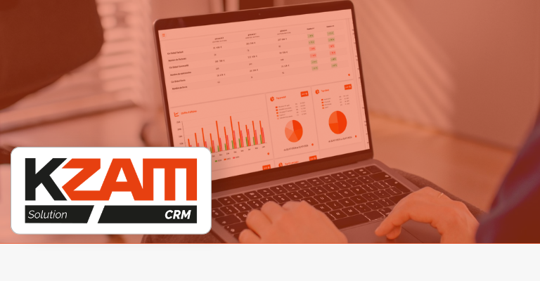 K-ZAM CRM — Tableau de bord commercial sur laptop, connecté à Sage X3